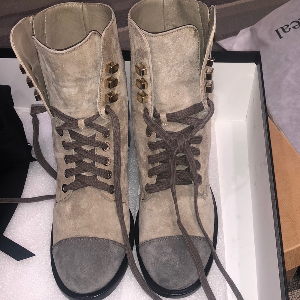 Chanel suede calfskin light beige side zip boots